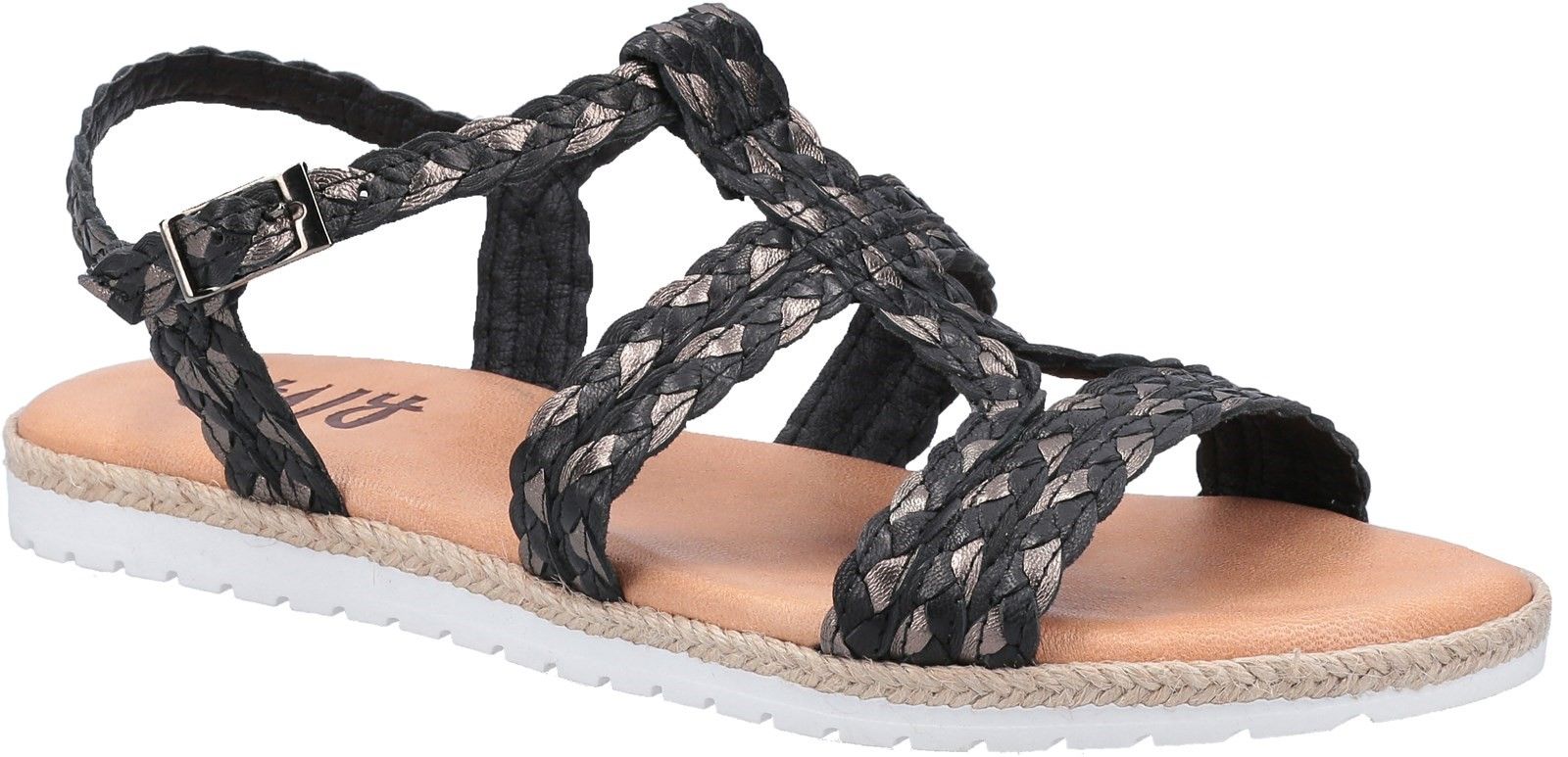 Riva Port De Molins is a womens strappy flat summer sandal with eye-catching multicoloured plait detail leather uppers and leather lining.