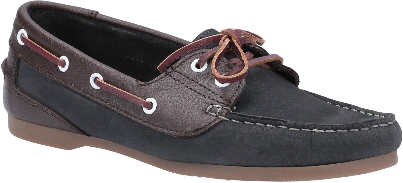 Riva Palafrugell is a womens smart and versatile lace up boat shoe with multi coloured leather uppers and contrast top stitching detail.