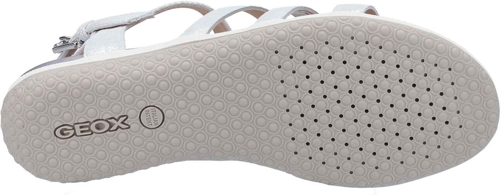 This shoe will pamper your feet on warm summer days. Practical and versatile, Geox's Vega sandals have been crafted from shiny silver-tone suede and will prove to be an easy match to casual, informal, leisuretime and everyday outfits.Sports Design. 
Adjustable. 
Full Leather Upper. 
Multipurpose. 
Wide Fit.