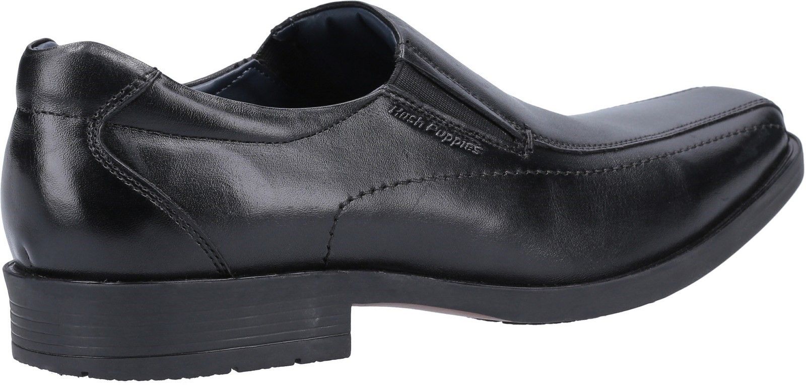 Classic Boys Back to School shoe from Hush Puppies - Brody crafted with premium leather uppers in a smart slip on apron toe seam style with elasticated gussets for easy on and off, comfortable memory foam sock and flexible soleSmart Leather Upper. 
Apron Toe Seam. 
Elasticated Twin Gussets for easy on and off. 
Flexible Rubber Sole. 
Memory Foam Sock.