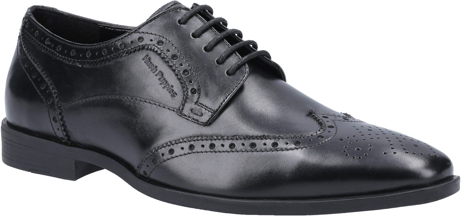 Classic lace up, wing-tip, Oxford Brogue shoe from Hush Puppies; Elliot Brogue is crafted with leather and has a memory foam footbed. The lightweight, flexible sole unit makes this the perfect smart footwear all day.Smart Leather Upper. 
Square toe. 
Hardwearing Rubber outsole. 
Memory Foam Sock. 
Classic Smart Brogue style.