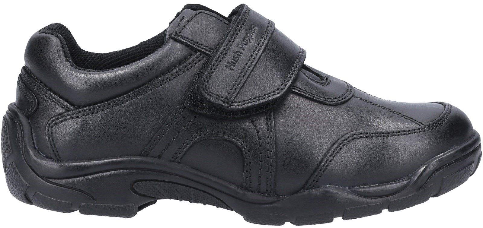 Classic single fit Boys Back to School Shoe from Hush Puppies - Arlo has a leather upper and touch-fastening strap for ease and adjustable fit. It features a padded collar and a memory foam sock for all day comfort. It also has a Micro-Fresh sock and lining.Leather Upper. 
Memory Foam Insole. 
Micro-Fresh Lining.
