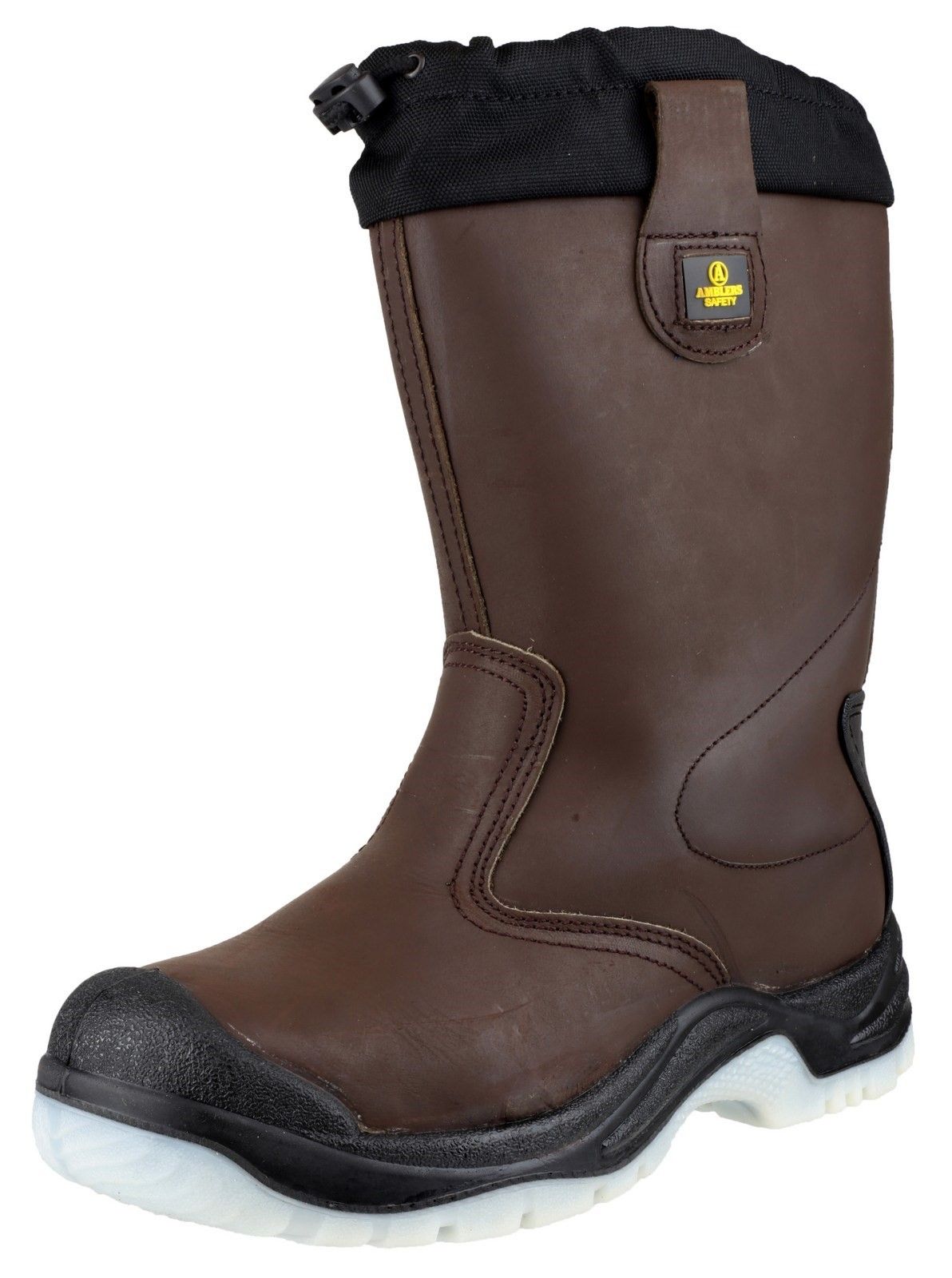 A durable leather safety rigger boot with 200J toe cap, warm lining, antistatic function and penetration protection.Amblers Safety Rigger with Toe Top. 
Conforms to EN ISO 20345:2011 Safety Footwear Standards. 
Mid Calf Water Resistant upper. 
Functional draw-cord and easily adjustable cord-lock. 
Safety boot with steel toe caps for protection.