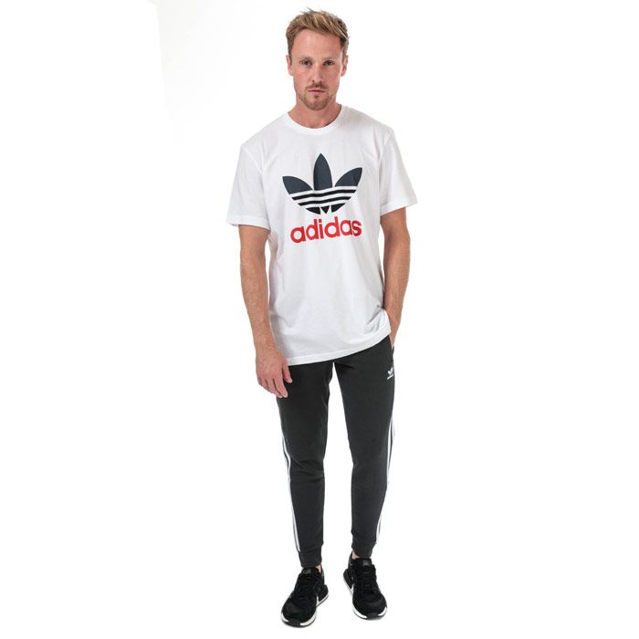 Mens adidas Originals 3-Stripes Pants in carbon.<BR><BR>- Ribbed elasticated waistband with inner drawcord.<BR>- Zipped front welt pockets.<BR>- Applied 3-Stripes to sides.<BR>- Embroidered Trefoil logo at left thigh.<BR>- Ribbed cuffs.<BR>- Tapered leg.<BR>- Slim fit.<BR>- Main material: 77% Cotton  23% Recycled polyester.  Machine washable.<BR>- Ref: GC8801