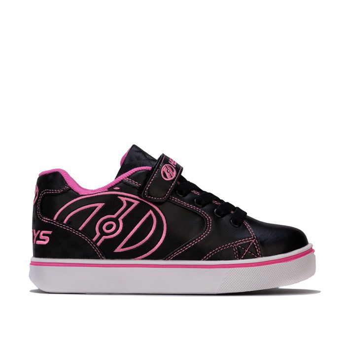 Children Girls Heelys Vopel X2 Skate Shoes in Black Pink<BR><BR>- Wheeled skate shoes<BR>- Elasticated laces sewn in<BR>- Hook and loop strap to top<BR>- Cushioned insole<BR>- Padded collar and tongue<BR>- Branding to heel  side and tongue<BR>- Synthetic and Textile Upper  Textile Lining  Synthetic Sole<BR>- Ref: HE100328