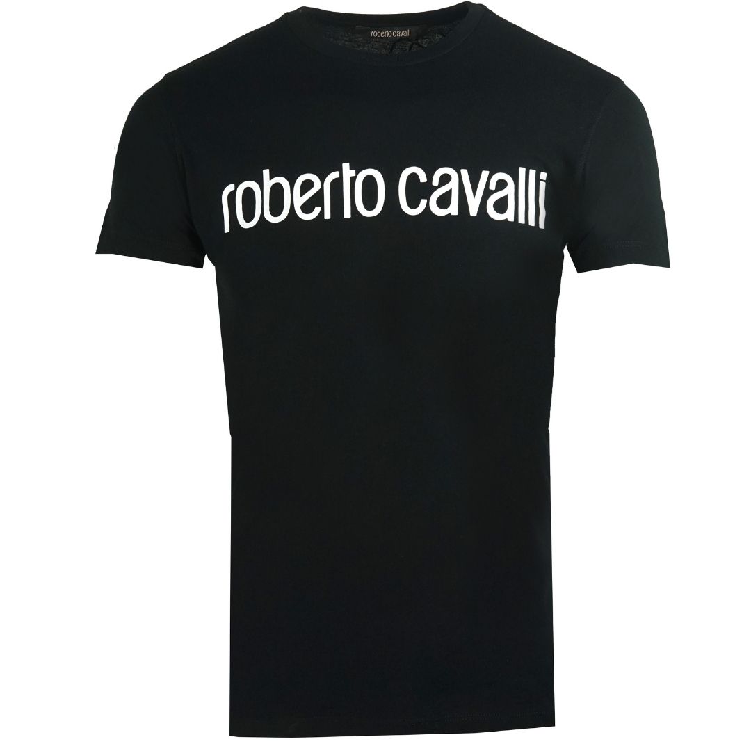 Roberto Cavalli Logo Black T-Shirt. Roberto Cavalli Black Tee. 100% Cotton, Crew Neck. Brand Name Printed Acoss The Chest. Regular Fit. Style: HST68F A516 05051