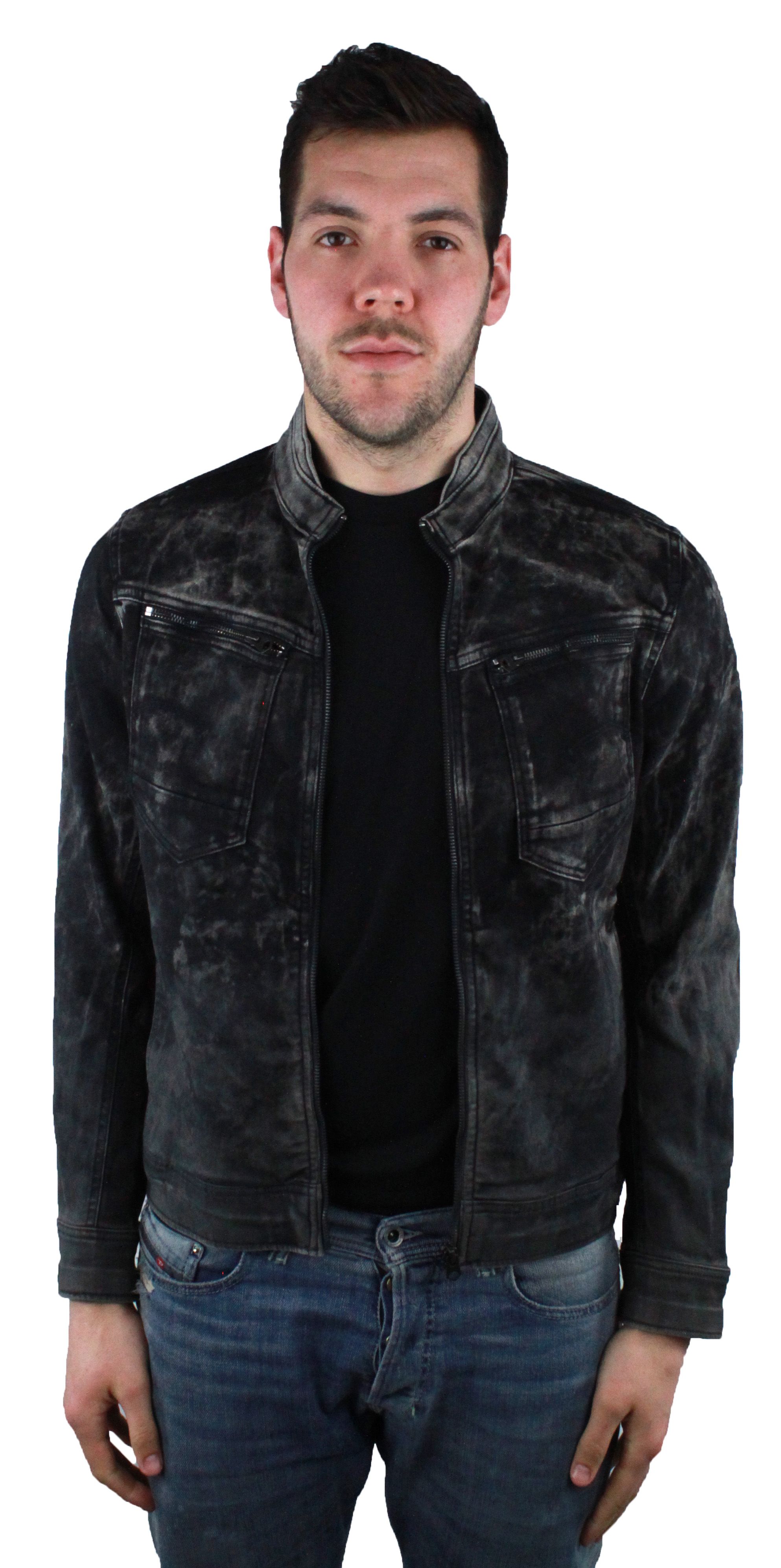 G-Star Raw Arc Zip Deconstructed Vintaged Aged Cobler Jacket. G-Star Slim Black Denim Jacket. Chinese Collar with Central Zip Opening. D02035.6009.7090. 35% Cotton, 35% Lyocell, 28% Polyester, 2% Elastane. Stretch Denim
