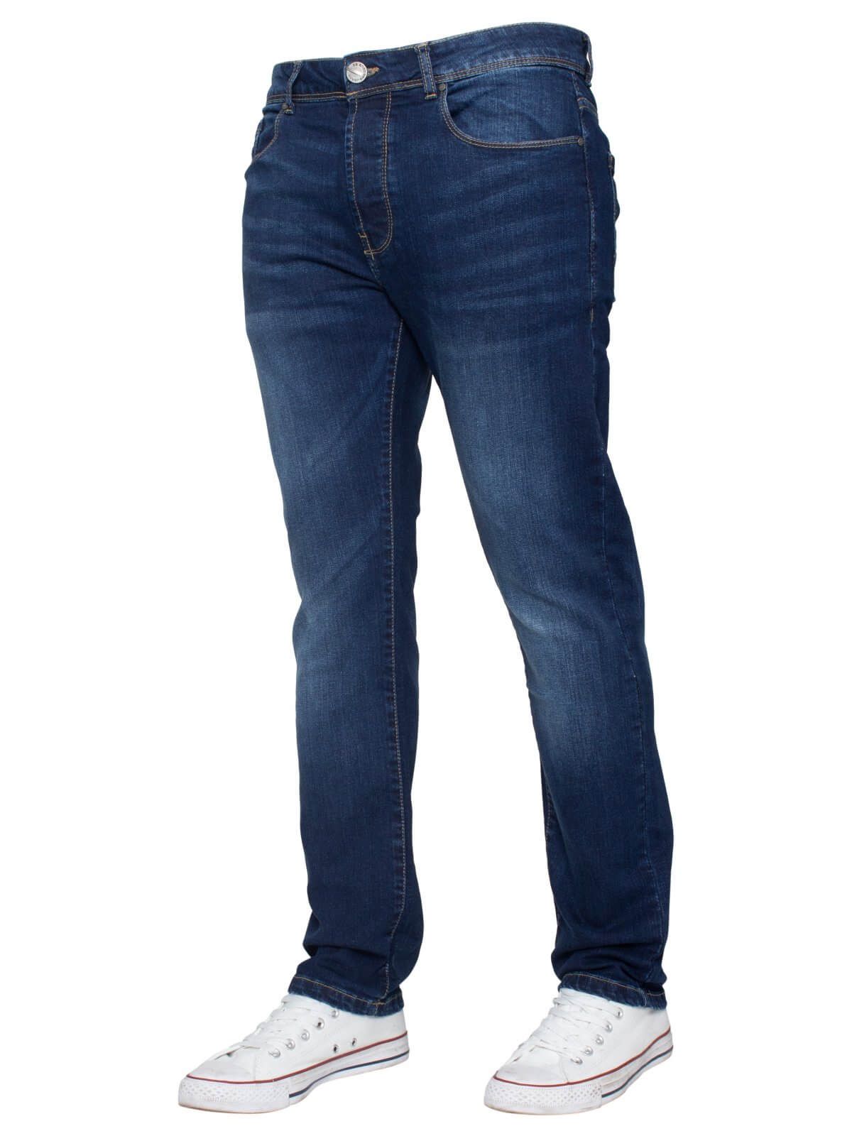 Update your blue denim collection with these skinny fit men s designer jeans by Enzo, tailored in soft cotton blend with a hint of stretch that combines a streamlined silhouette with comfort and freedom of movement. This button fly style features 5 pockets, a coin pocket, a branded PU waist tag and branded rivets and buttons. With a wide range of sizes up to waist 42 at the fashion website, everyone can find the perfect pair.
