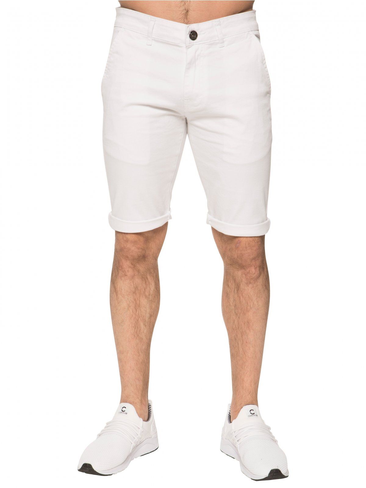 Whatever your plans for the summer, you cant go wrong with the understated style of Enzo chino shorts. Tailored in red cotton blend fabric with a zip fly, belt loops, narrow cuffed hems, branded buttons and rivets and a PU label at the waistband, this versatile style looks great with a casual T-shirt or vest and can equally be dressed up with a button-down shirt for smarter occasions. With sizes up to waist 48, everyone can look their best this season.