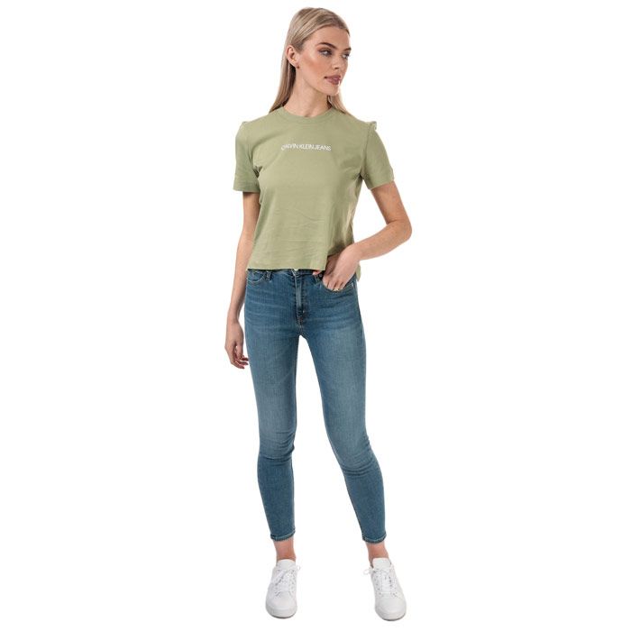 Womens Calvin Klein Jeans Straight Organic Cotton T-Shirt in earth sage.<BR><BR>- Ribbed crew neck.<BR>- Short sleeves. <BR>- Calvin Klein Jeans logo printed to chest.<BR>- Vented hem.<BR>- Soft organic cotton jersey construction.<BR>- Straight fit. <BR>- Measurement from shoulder to hem: 21“ approximately. <BR>- 100% Cotton.  Machine washable.<BR>- Ref: J20J212879L9A<BR><BR>Measurements are intended for guidance only.