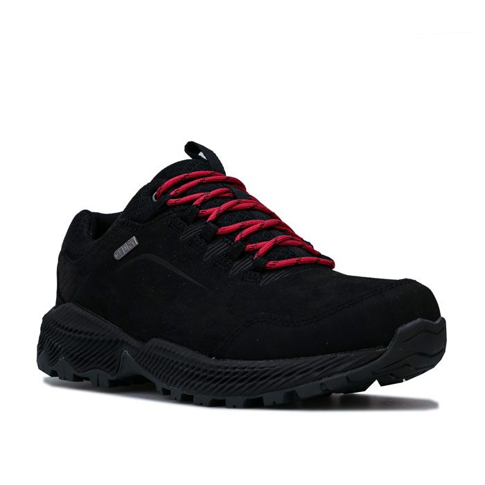 Womens Merrell Forestbound Waterproof Hiking Shoes in Black.<BR><BR>- Leather upper with waterproof PU coating.<BR>- Protective die cut rubber rand and toe cap.<BR>- Padded tongue and collar.<BR>- Lace fastening with contrast rope laces.<BR>- Breathable mesh tongue and lining.<BR>- Woven pull tabs to tongue and heel.<BR>- Kinetic Fit™ Base removable contoured insole.<BR>- EVA cushioned midsole.<BR>- Traction rubber outsole.<BR>- Leather and Textile upper  Textile lining  Rubber sole.<BR>- Ref: J77284