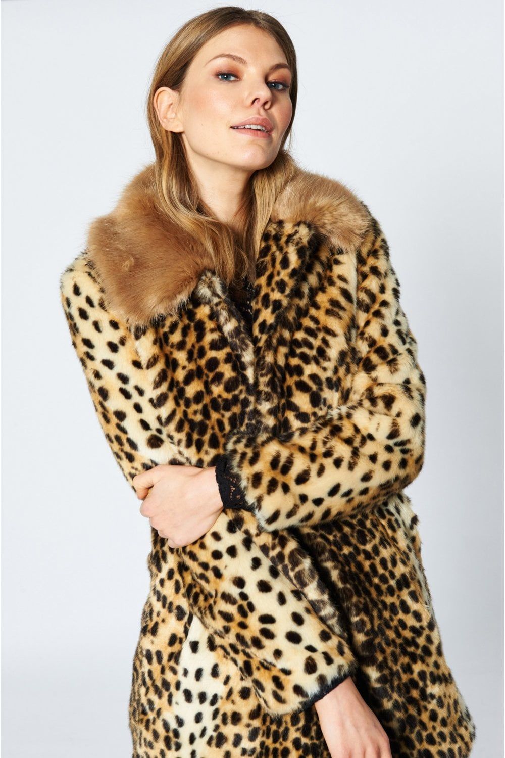 Jayley Faux Fur Cheetah Print Coat