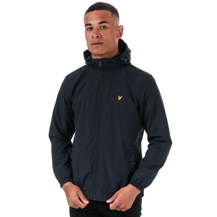 Mens Lyle And Scott Microfleece Lined Zip Through Hooded Jacket in dark navy.<BR><BR>Lightweight shell jacket with warm microfleece body lining.<BR>- Bungee-adjustable hood.<BR>- Full zip fastening.<BR>- Long sleeves with elasticated cuffs.<BR>- Side welt pockets with snap closure.<BR>- Bungee-adjustable hem.<BR>- Embroidered eagle logo at left chest.<BR>- Shell: 100% Nylon.  Body and sleeve lining: 100% Polyester.  Machine washable.<BR>- Ref: JK921VZ271