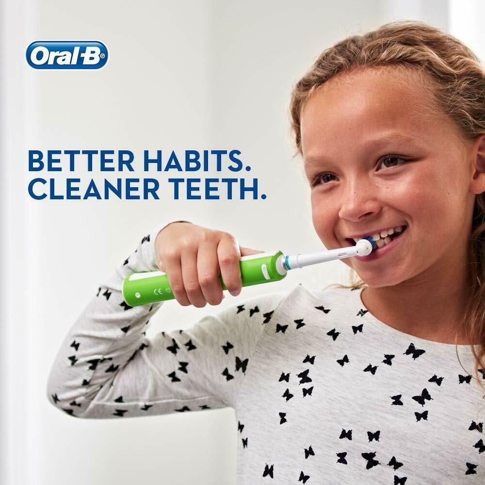 Oral-B Junior Kids Electric Toothbrush Rechargeable for Children Aged 6+

    Better habits, cleaner teeth and fun colours make brushing fun for children aged 6+
    Brushing timer teaches children to brush the dentist-recommended 2 minutes
    Round head removes more plaque than a manual toothbrush
    Extra soft bristles that are clinically proven to be gentle on teeth and gums
    Rechargeable battery lasts up to 10 days on a single charge

Encourages healthy habits
The colourful Oral-B Junior 6+ electric toothbrush can motivate kids to build healthy habits. This rechargeable brush has extra-soft bristles, clinically proven to be gentle on young teeth and gums while removing more plaque than a manual toothbrush. The built-in timer teaches kids to brush for the dentist-recommended 2 minutes. The Oral-B Junior 6+ comes with a brushing guide to help kids clean their teeth.

2-minute Timer
The built-in timer teaches children to brush the Dentist-recommended 2 minutes.
	
Cleans Better* & Protects From Cavities
The round head removes more plaque than a manual toothbrush and helps protect against cavities.

*than a manual toothbrush
	
Extra-soft Bristles
Extra-soft bristles that are clinically proven to be gentle on teeth and gums.
	
Battery For Up To 10 Days
Steps for cleaner teeth

Hold � don�t scrub:
Hold � don�t scrub: Guide the brush head slowly from tooth to tooth, spending a few seconds on each one.
	
Don�t press too hard:
Don�t press too hard: Your brush does the work so you don�t need to.
	
Brush for 2 minutes: 
Spend 30 seconds on each quadrant of your mouth. Your brush will buzz when it�s time to move on.
	
Brush twice a day: 
Don�t forget to brush twice a day, every day. In the morning and in the evening.

Not Available for the following postcodes:
AB, BT, DB99, DD9-11, EH35-46, FK18-21, AB, BT, DB99, GY, HS, IM, IV, KA27, KA28, KW, KY9-16, PA, PH, PO30-41, TD, TR21-25, ZE