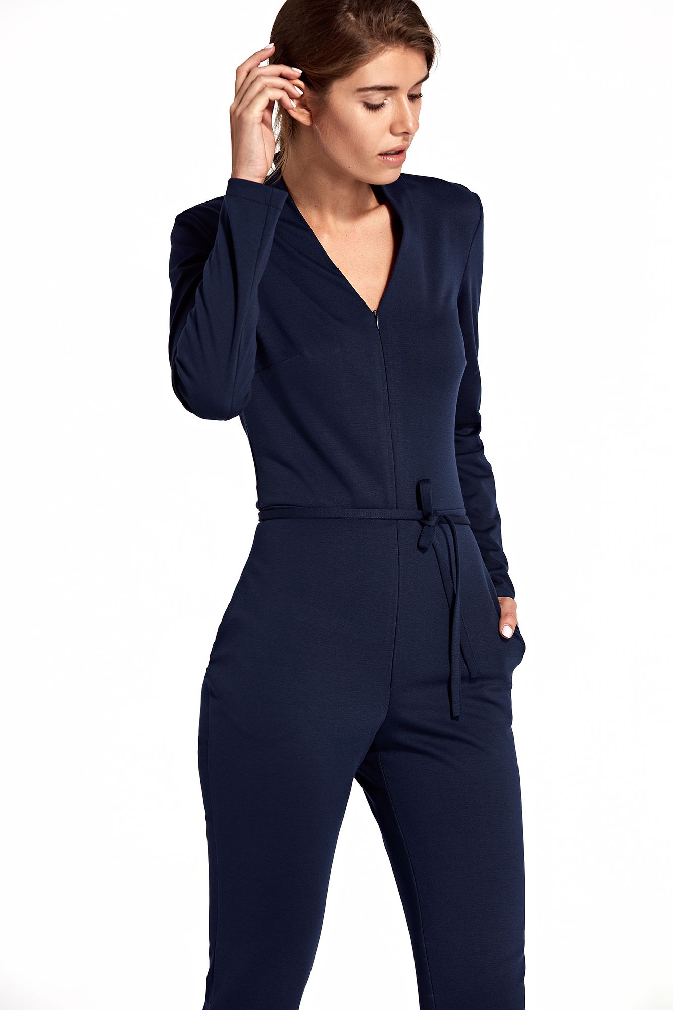 Jumpsuit With Zipper At Front in Navy Blue