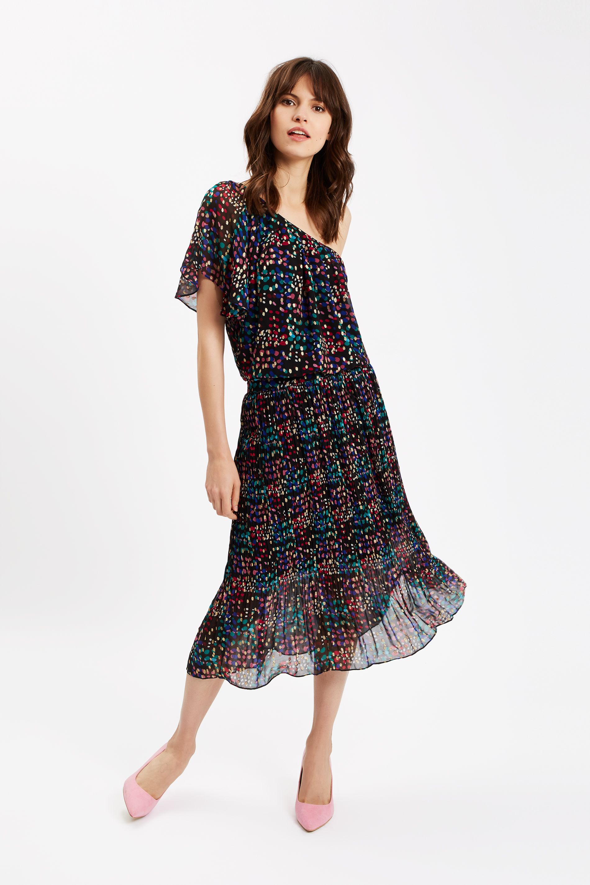 polka dot one shoulder dresses