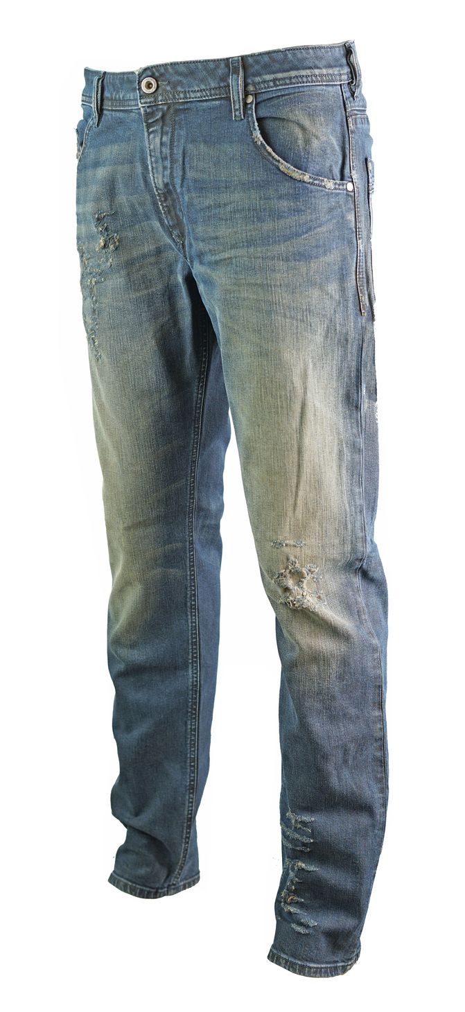Diesel Krayver R48XU Jeans. Stretch Denim - 66% Cotton, 31% Lyocell, 3% Elastane. Distressed and Faded. Regular Fit Tapered Leg. Zip Fly, Brand Embossed Badge. Style - Krayver R48XU