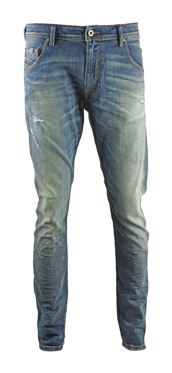 Diesel Krayver R6ZD4 Jeans. Distressed and Faded. Regular Fit Tapered Leg. Zip Fly, Brand Embossed Badge. Style - Krayver R6ZD4