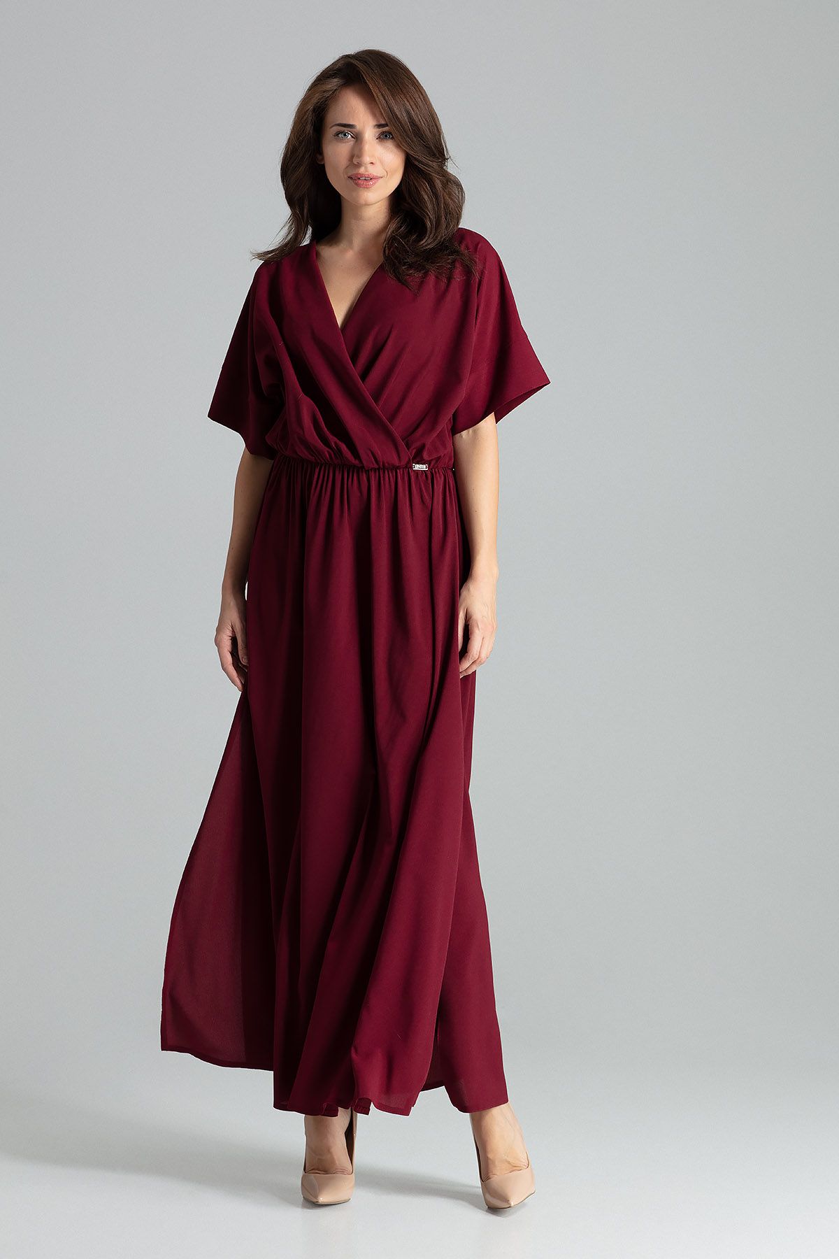 Deep Red maxi dress with short sleeves
