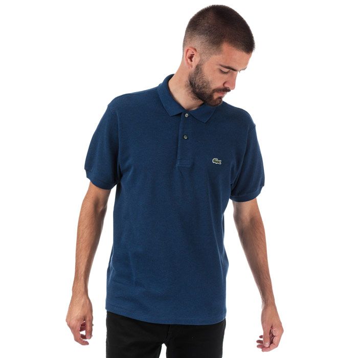 Mens Lacoste Classic Fit Marl L1264 Pique Polo Shirt  Blue. <BR><BR>- Signature design. <BR>- Classic Fit.<BR>- Ribbed collar and armbands.<BR>- Shirt collar with concealed button placket.<BR>- Green crocodile embroidered on chest.<BR>- Cotton 94%  Elastane 6%  Machine washable.<BR>- Ref: L126400ELD