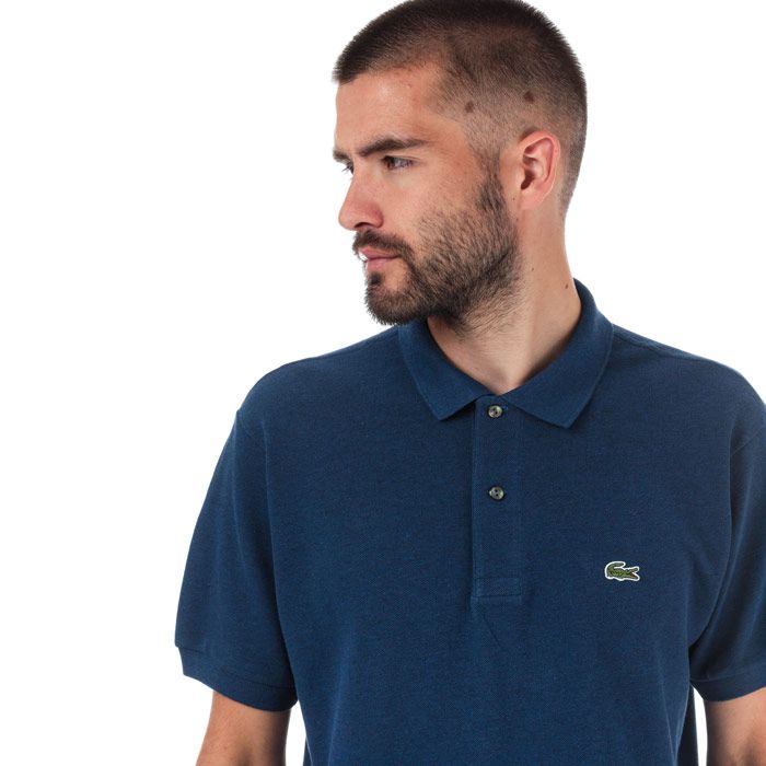 Mens Lacoste Classic Fit Marl L1264 Pique Polo Shirt  Blue. <BR><BR>- Signature design. <BR>- Classic Fit.<BR>- Ribbed collar and armbands.<BR>- Shirt collar with concealed button placket.<BR>- Green crocodile embroidered on chest.<BR>- Cotton 94%  Elastane 6%  Machine washable.<BR>- Ref: L126400ELD