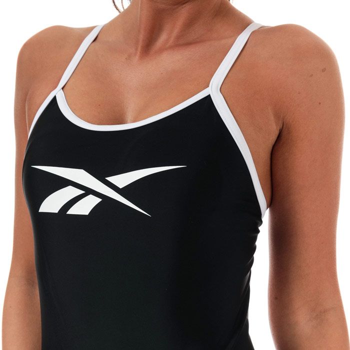 Womens Reebok Adrienne Swimsuit in black - white.<BR><BR>Sporty swimsuit  ideal for swim training and holidays.<BR>- Scoop neck.<BR>- Removable padded cups and a comfortable under band keeps your bust in place.<BR>- Racerback design offers flexibility and freedom of movement so you can swim in comfort.<BR>- Reebok branding at chest and lower back.<BR>- Body: 80% Polyamide  20% Elastane.  Lining: 100% Polyester.  Machine washable.<BR>- Ref: L4¬_74010_RBK<BR><BR>Please note that returns will only be accepted if the hygiene label is still attached to the product.
