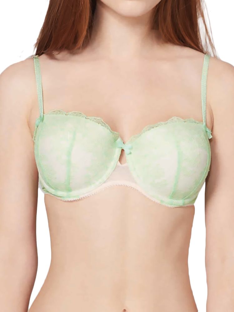 Lepel Tiff, Look gorgeous in this lacey balconette bra. This stunning lightly padded bra with a combination of green mesh overlay will enhance your cleavage and create shape giving you support.  Finished with fully adjustable straps this bra is a must have an any women's lingerie collection.