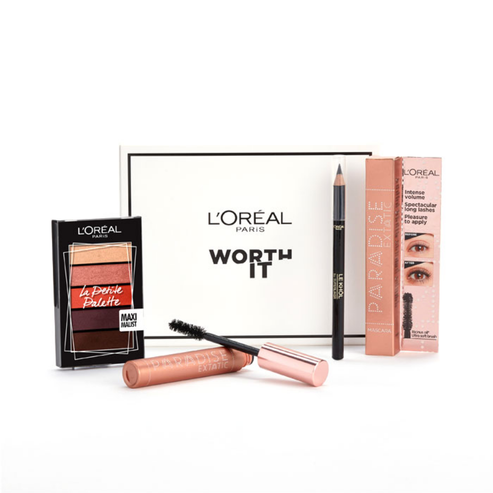 L'Oreal Paris welcomes it's new 3 step eye kit that will bring you fresh colour, voluminous lashes and smoky khol liner. Why choose between simplicity and bold? Reveal all the facets of your personality with this L'Oreal Paris eye box.