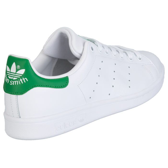 Mens adidas Originals Stan Smith Trainers in white.Iconic footwear with a fantastic discount.Originally created in 1973 for tennis star Stan Smith  the adidas Stan Smith shoes have dominated the test of time.  Smooth full grain leather  perforated 3-Stripes and tonal rubber outsole are featured on this iconic low top sneaker.  More clean and sleek than ever before  the adidas Stan Smith offers simplicity that can’t be replicated.- Full grain leather upper- Synthetic lining- Perforated 3-Stripes- Tonal rubber outsole for grip.- Leather and synthetic upper  Textile and synthetic lining  Synthetic sole.-Ref: M20324