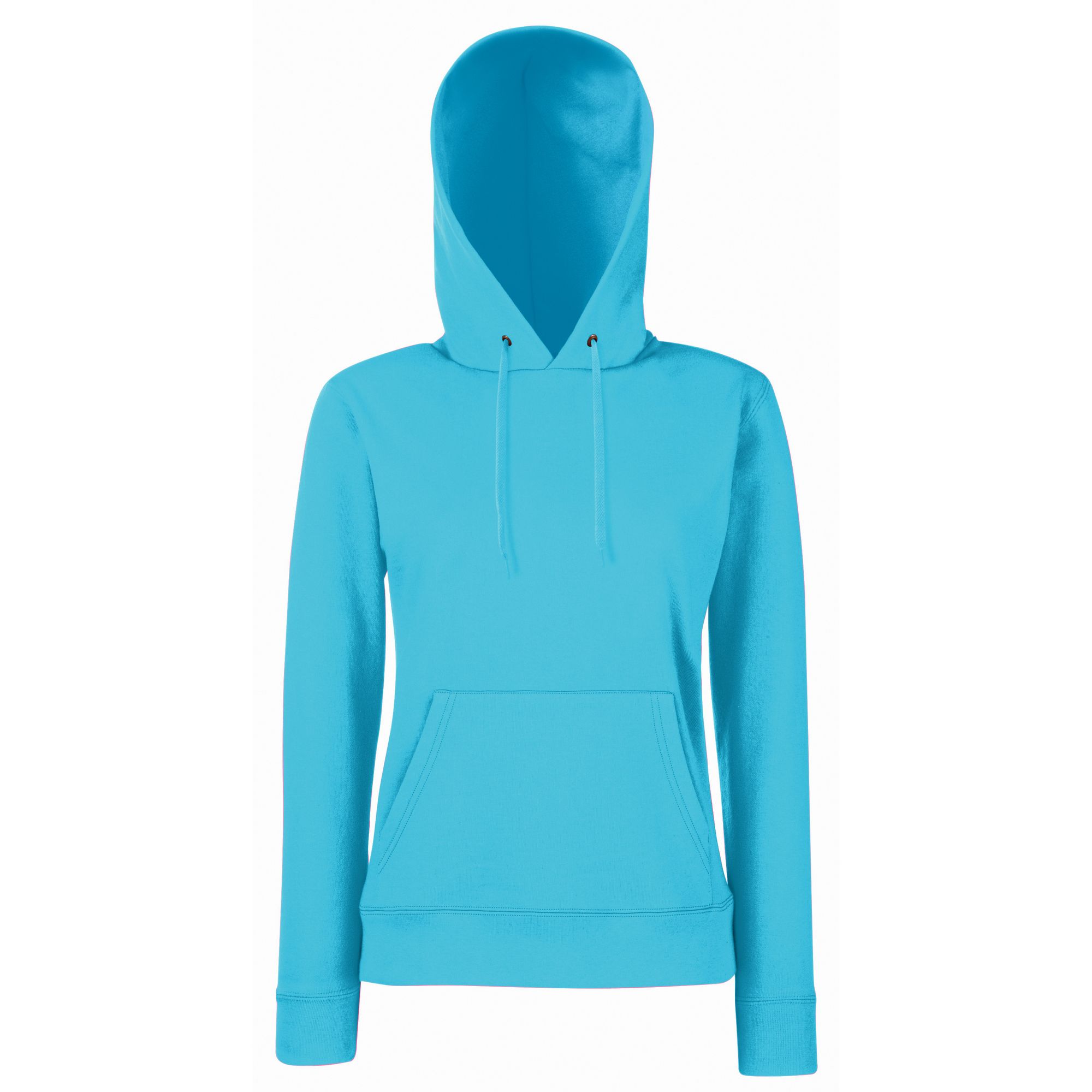 Double fabric hood with self-coloured draw cord. Front pouch pocket. Waist and cuff rib in cotton/Lycra® for shape retention. Shaped side seams for a more feminine fit. Produced using Belcoro® yarn for a softer feel and cleaner printing process. Weight: 280g/m². Fabric: 80% Cotton Belcoro® Yarn, 20% Polyester. XS (8: Dress Size). S (10: Dress Size). M (12: Dress Size). L (14: Dress Size). XL (16: Dress Size). 2XL (18: Dress Size). <BR><BR>FRUIT OF THE LOOM - a brand steeped in tradition, offering a comprehensive range of garments.