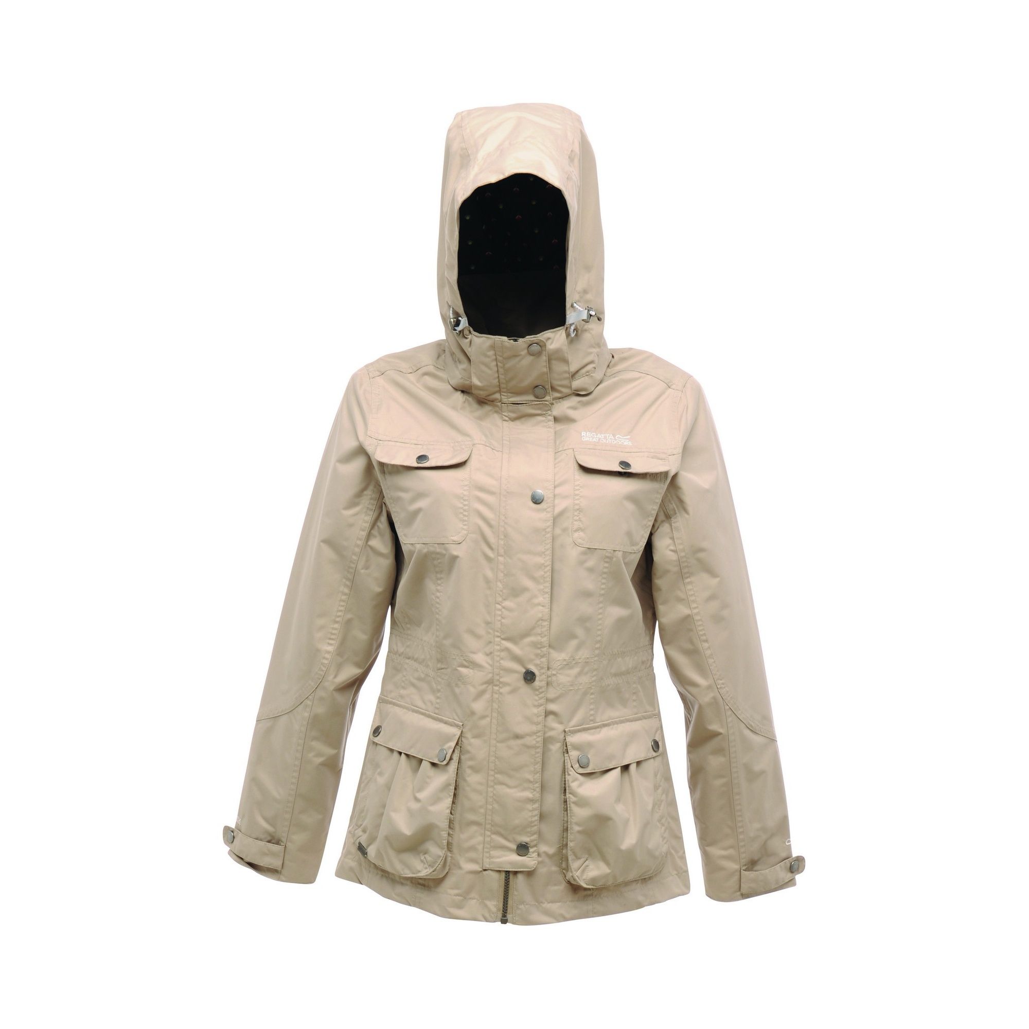 The High Spirits is our casual styled waterproof and breathable rain jacket, with classic colours and styling that look the part for weekday living and weekend jaunts. Its crafted from our ISOTEX 5,000 fabric with taped seams to make sure the rain doesnt sneak in and it features a handy zip-off hood for dry spells. Both the waist and cuffs can be adjusted to slim the fit and it has four handy pockets with press stud fastenings. We have finished it with a cute print lining in the hood for a summery pop of colour. 100% Polyester. Regatta Womens sizing (bust approx): 6 (30in/76cm), 8 (32in/81cm), 10 (34in/86cm), 12 (36in/92cm), 14 (38in/97cm), 16 (40in/102cm), 18 (43in/109cm), 20 (45in/114cm), 22 (48in/122cm), 24 (50in/127cm), 26 (52in/132cm), 28 (54in/137cm), 30 (56in/142cm), 32 (58in/147cm), 34 (60in/152cm), 36 (62in/158cm).
