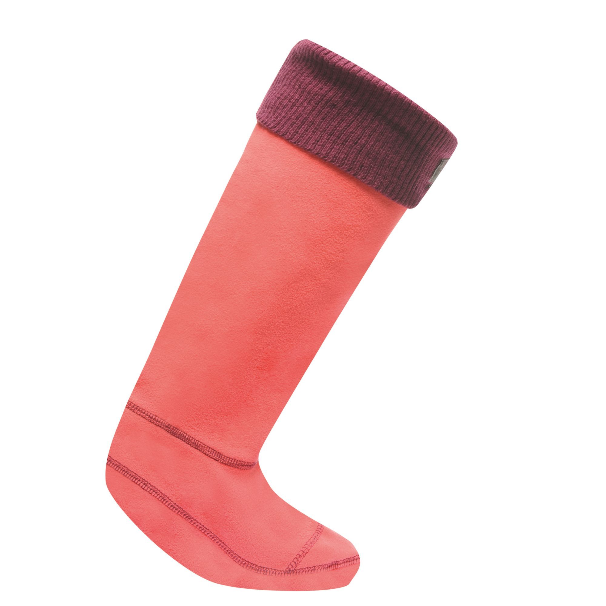 To be worn inside the wellington boot as a warm liner sock. Stylish chunky-knit cuff for snug fit. Sizes: S (3-4 UK), M (5-6 UK), L (7-8 UK). Outer: 100% Polyester, Cuff: 100% Acrylic.