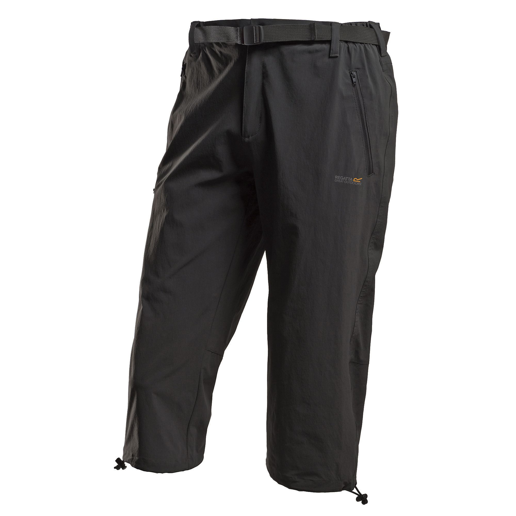 Mens 3/4 trousers. ISOFLEX active stretch fabric. 4 way stretch for increased movement and comfort. Durable water repellent finish. Quick dry for enhanced comfort. Lightweight. Precision fit. Part elasticated waist with webbing belt. Multi-pocketed - front and rear zipped pockets. Engineered and intelligent ergonomic fit. Drawcord at hem. Regatta Mens sizing (waist approx): 26in/66cm, 28in/71cm, 30in/76cm, 32in/81cm, 33in/84cm, 34in/86.5cm, 36in/91.5cm, 38in/96.5cm, 40in/101.5cm, 42in/106.5cm, 44in/111.5cm, 46in/117cm, 48in/122cm, 50in/127cm. 85% Polyamide, 15% Elastane.