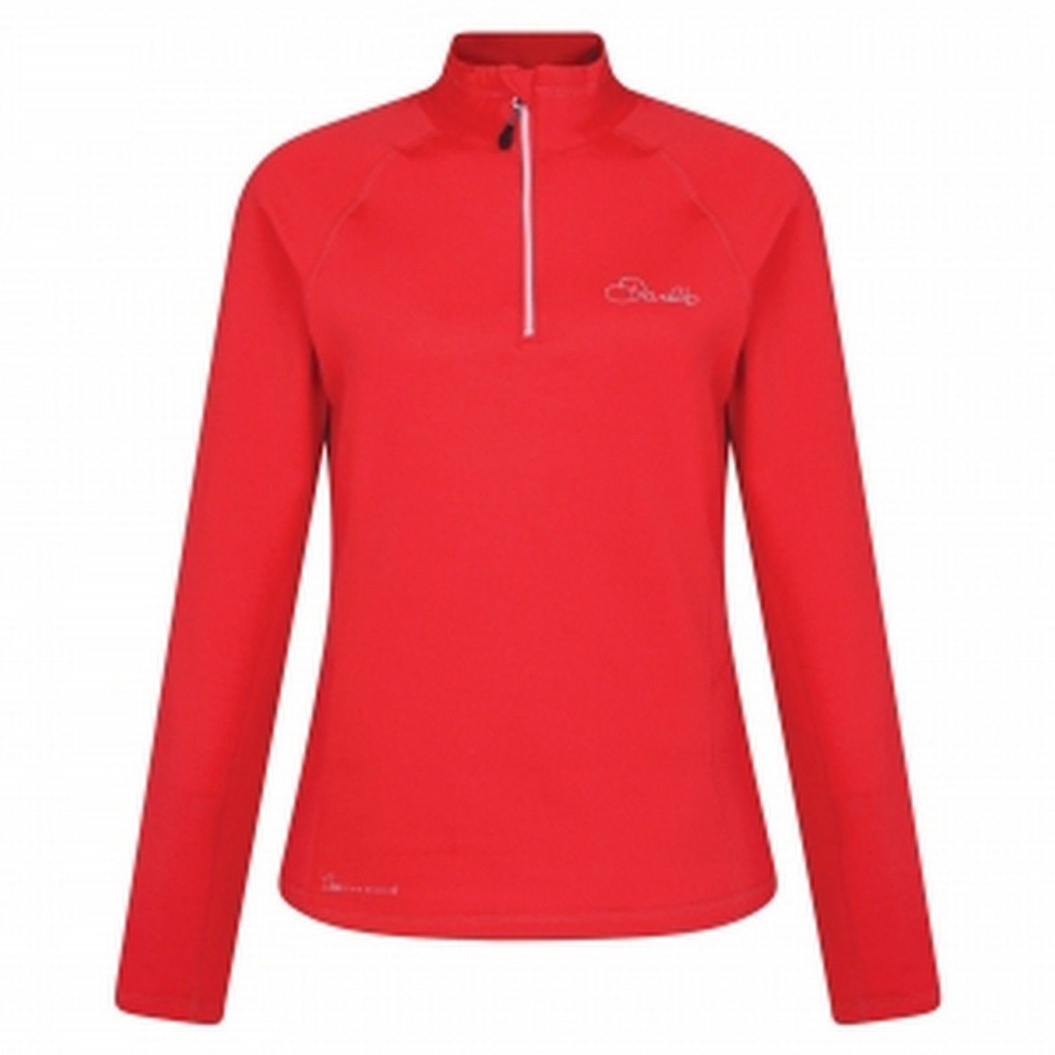 88% polyester, 12% elastane. Womens lightweight pullover. Raglan sleeves for enhanced movement and a low-bulk, sleek design. Ilus Core warm backed knitted stretch fabric - 200gsm. Quick drying. Half zip. Inner zip & chin guard. Dare 2B Womens Sizing (bust approx): 6 (30in/76cm), 8 (32in/81cm), 10 (34in/86cm), 12 (36in/92cm), 14 (38in/97cm), 16 (40in/102cm), 18 (42in/107cm), 20 (44in/112cm), 22 (46in/117cm), 24 (48in/122cm).