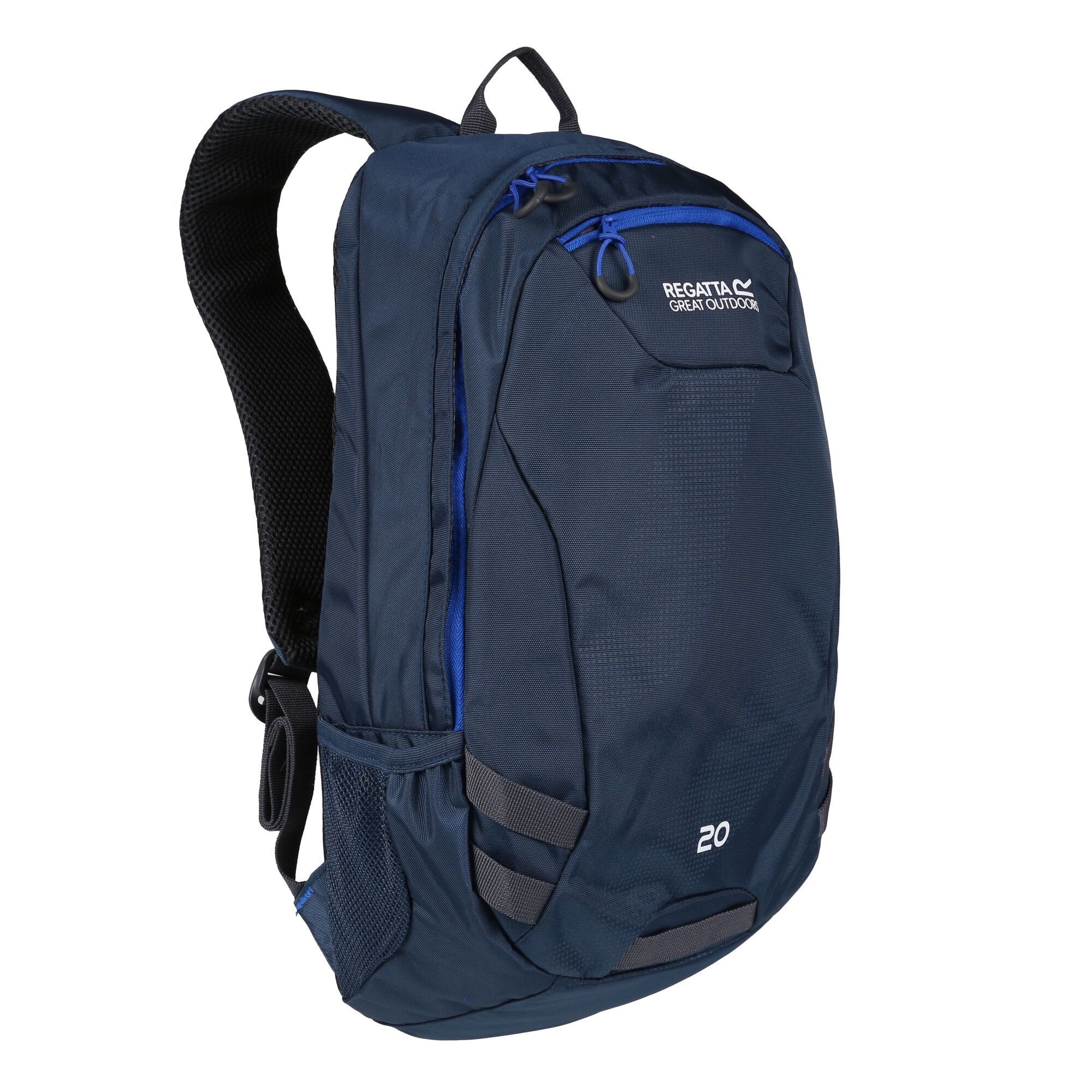 20 litre capacity. Hardwearing 600D polyester. Zipped front pocket. Front webbing attachment loops. 2 internal security pockets. Internal key clip. Easy grab zip pullers.