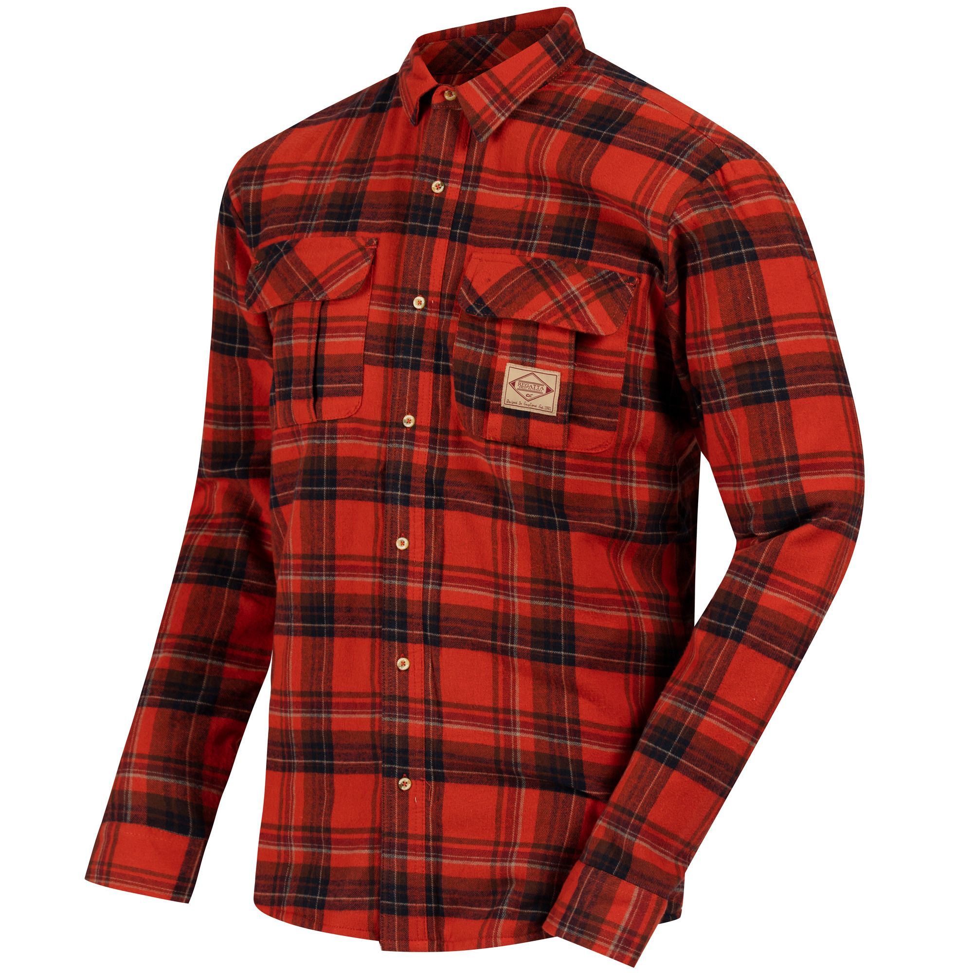 Warm, long-sleeved, checked shirt. Naturally breathable Coolweave Cotton and warming fleece around the body. Classic lumberjack styling. 1981 heritage badge on the chest. Regatta Mens sizing (chest approx): XS (35-36in/89-91.5cm), S (37-38in/94-96.5cm), M (39-40in/99-101.5cm), L (41-42in/104-106.5cm), XL (43-44in/109-112cm), XXL (46-48in/117-122cm), XXXL (49-51in/124.5-129.5cm), XXXXL (52-54in/132-137cm), XXXXXL (55-57in/140-145cm).