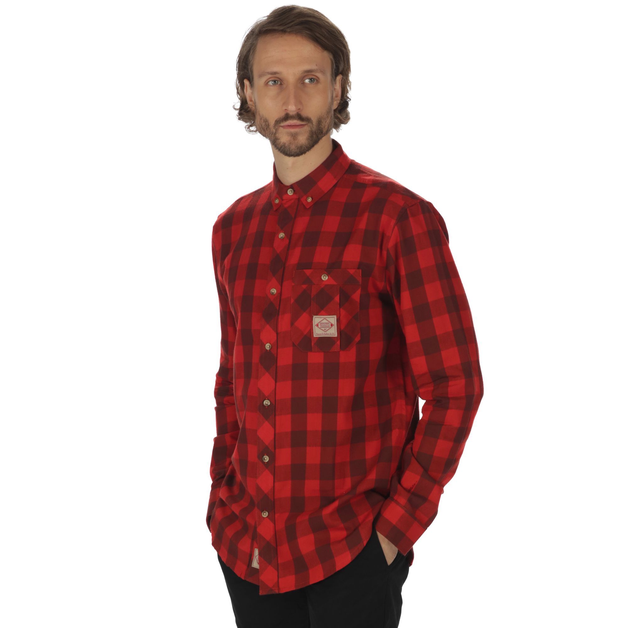 Long-sleeved checked shirt made from breathable Coolweave Cotton. Cut with a curved hem and classic button down collar. 1981 heritage badge on the chest. Regatta Mens sizing (chest approx): XS (35-36in/89-91.5cm), S (37-38in/94-96.5cm), M (39-40in/99-101.5cm), L (41-42in/104-106.5cm), XL (43-44in/109-112cm), XXL (46-48in/117-122cm), XXXL (49-51in/124.5-129.5cm), XXXXL (52-54in/132-137cm), XXXXXL (55-57in/140-145cm).