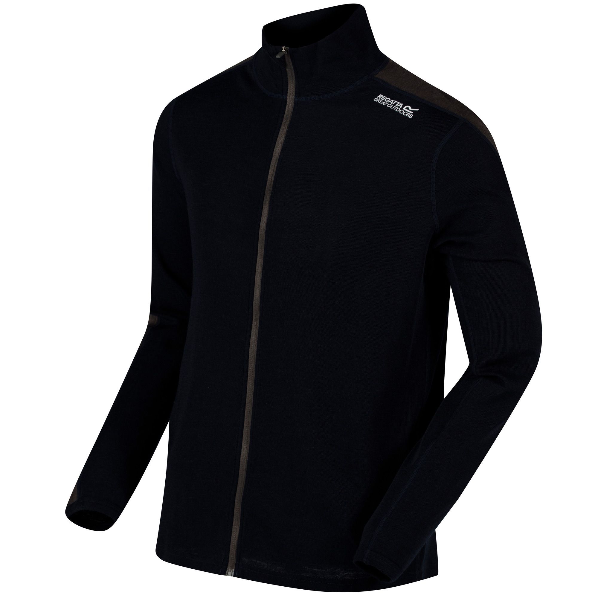 50% Wool, 50% Polyester. Long sleeved Merino wool blend base layer. Wicking and odour control. With a snug funnel neck and the Regatta embroidery on the left shoulder.