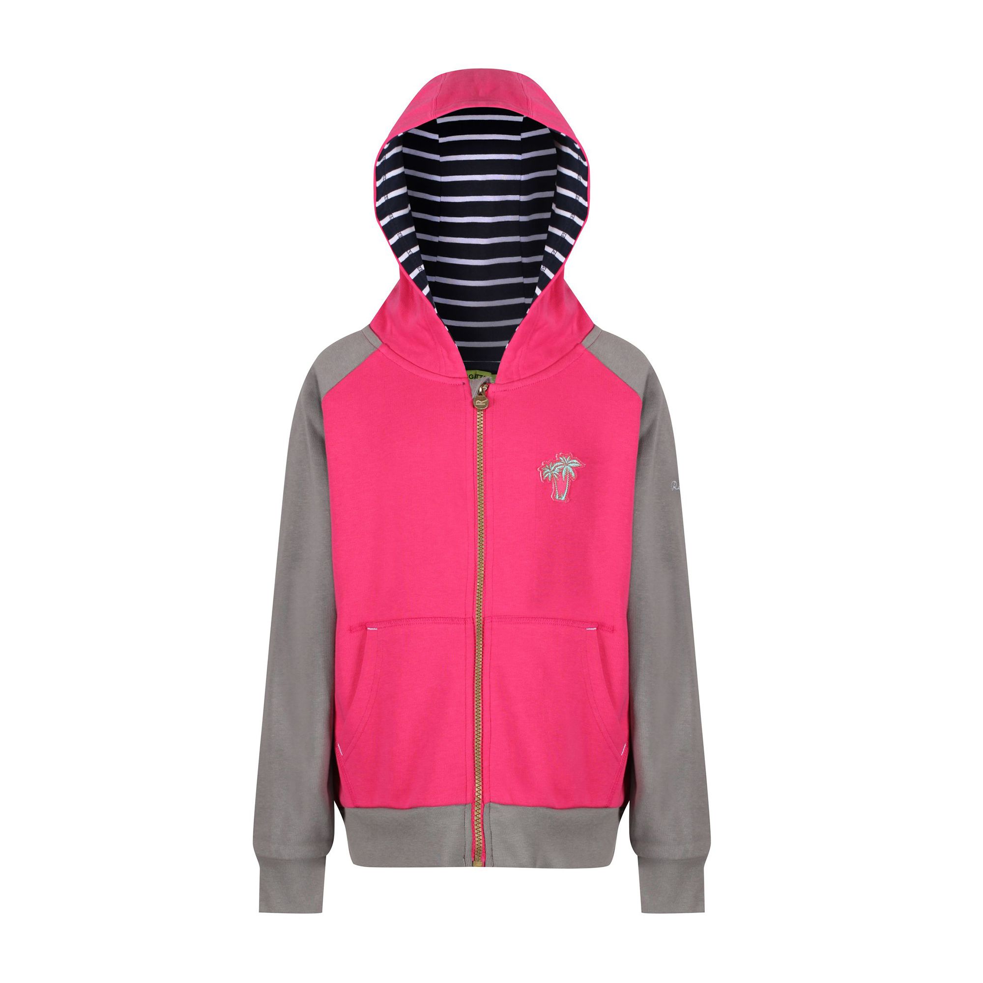 65% Polyester, 35% Cotton. Tetra hoodie for children. Full zip. Features two side pockets. Long sleeves to keep you warm.