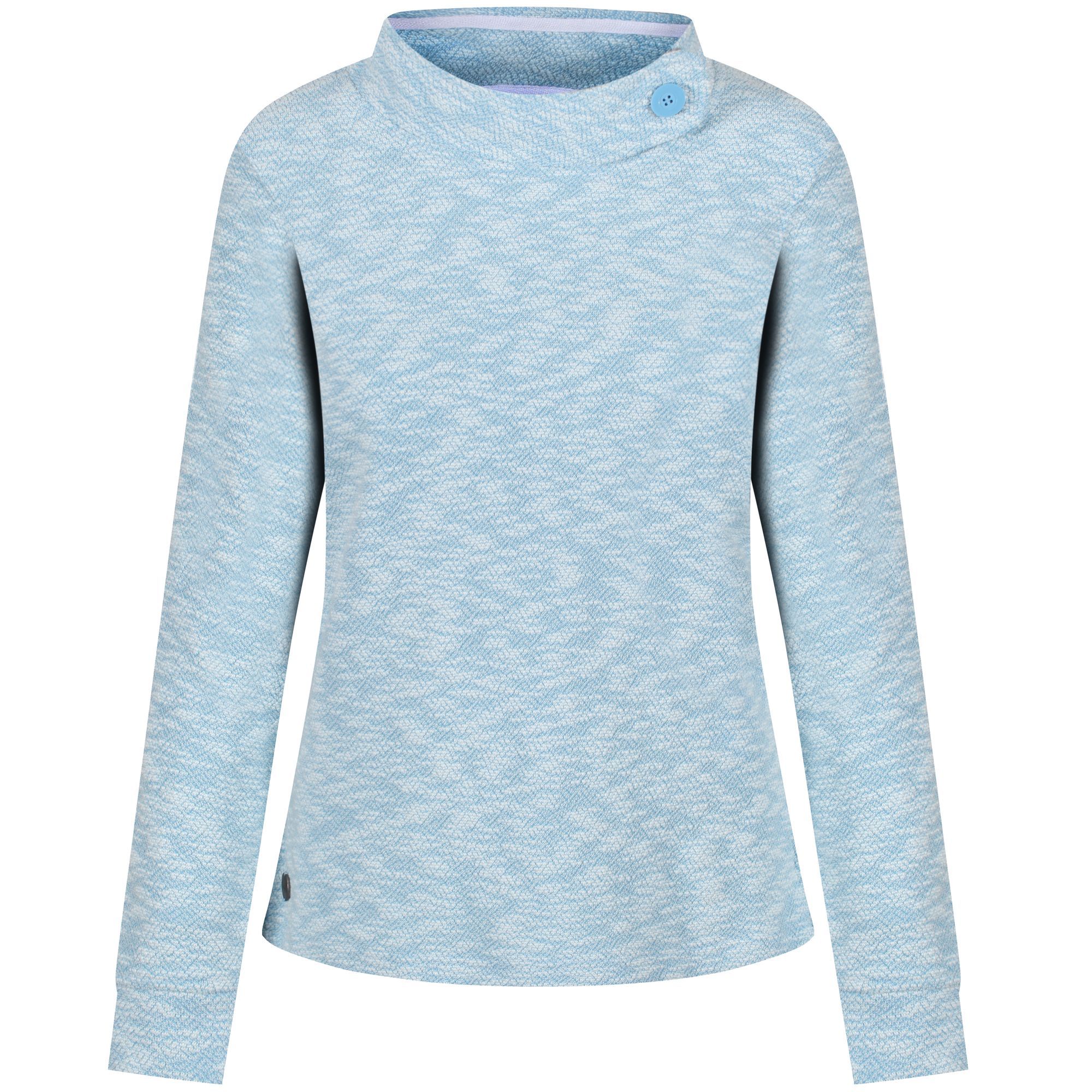 97% Polyester, 3% Cotton. Fleece jumper made from 290gsm Slub face with knit back fabric. New fashion neckline with branded button fastening. Machine wash.