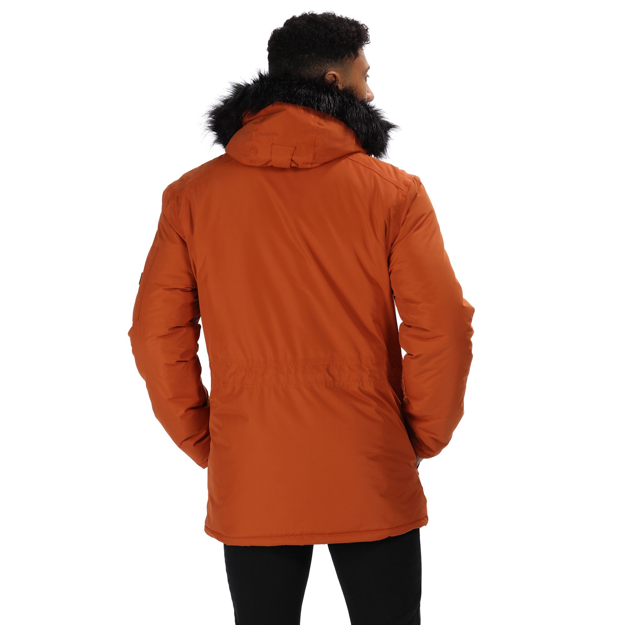 Mens hooded jacket made of waterproof and breathable Isotex 5000 peached Polyester fabric. Taped seams. Durable water repellent finish. Thermo-Guard insulation. Polyester taffeta lining with strategic quilt to back panel and hood. Printed checked lining. Internal zipped security pocket. Grown on hood with adjuster and removable faux fur trim. 2 way centre front zip. Zipped pocket to sleeve. Adjustable cuffs. Internal stormcuffs. 2 handwarmer pockets to chest. Adjustable shockcord waist. 2 lower patch pockets with handwarmer pockets behind. Ideal for wearing outdoors on a cold day. 100% Polyester.