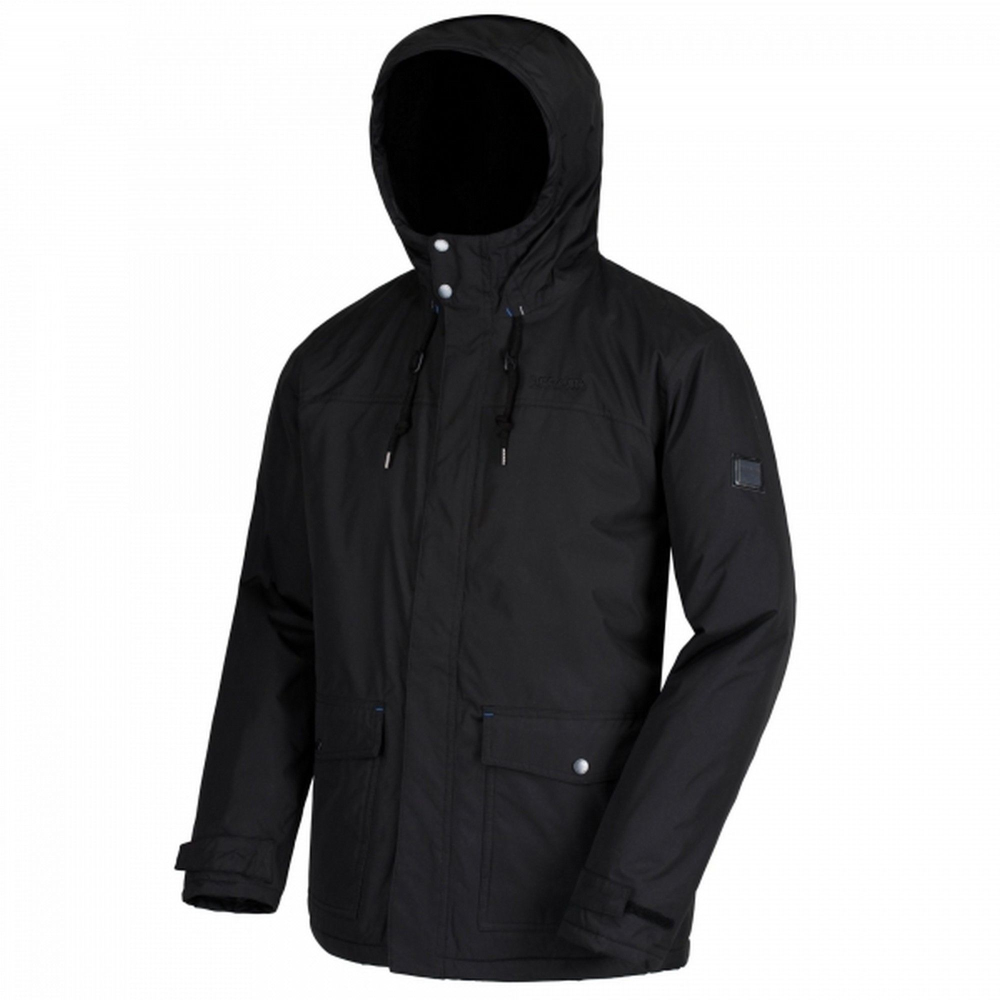 Mens hooded jacket made of waterproof Hydrafort Polyester fabric. Taped seams. Durable water repellent finish. Polyester lining with strategic sherpa fleece panel to body and hood. Internal zipped security pocket. Adjustable cuffs. 2 lower patch pockets with handwarmer pockets behind. Adjustable drawcord hem. Ideal for wearing outdoors on a cold day. 100% Polyester.