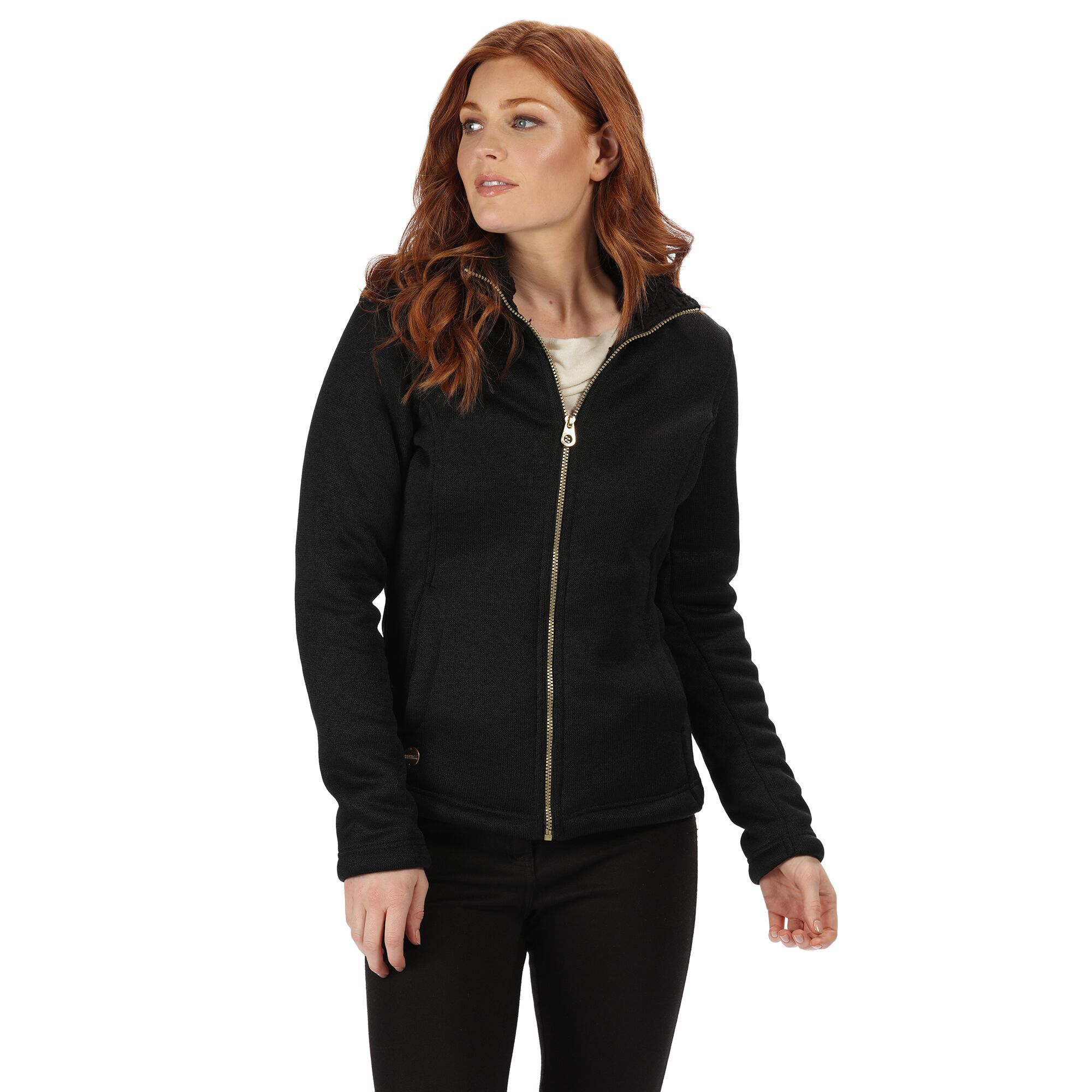 Womens full zip fleece made of 430gsm Polyester knit effect hi pile bonded material. 2 zipped lower pockets. Ideal for wearing outdoors on a cold day. 100% Polyester.