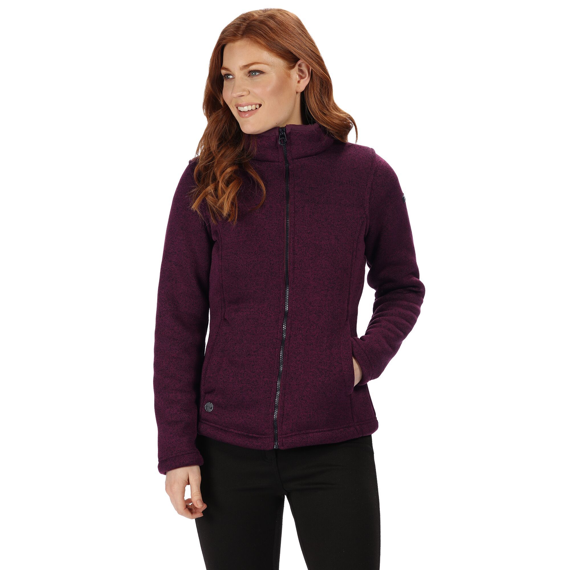 Womens full zip fleece made of 430gsm Polyester knit effect hi pile bonded material. 2 zipped lower pockets. Ideal for wearing outdoors on a cold day. 100% Polyester.
