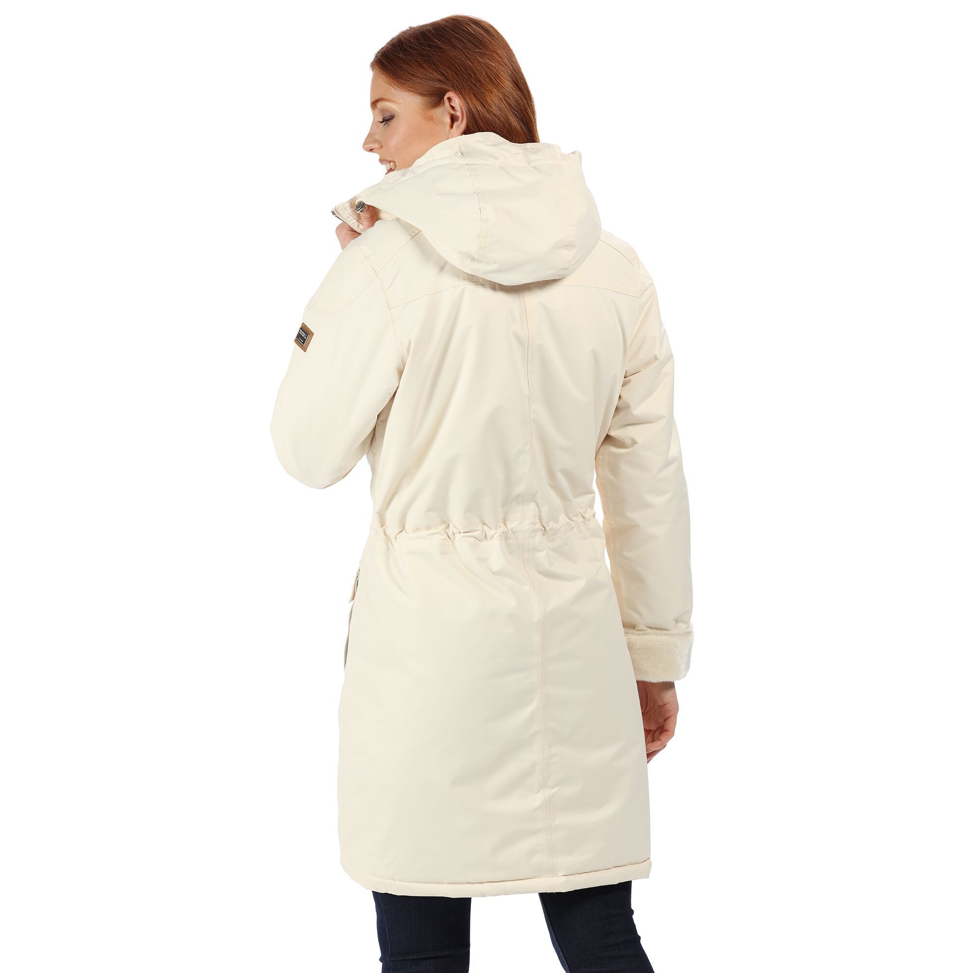 Womens full length hooded jacket made of Polyester Isotex 5000 coated taslan fabric. Waterproof and breathable. Taped seams. Durable water repellent finish. Thermo-Guard insulation. Internal security pocket. Luxurious faux fur lining to hood, cuffs, and facings. Polyester taffeta lining to the body. Grown on hood with shockcord adjustment system. 2 way centre front zip. 2 lower pockets with handwarmers to side. Ideal for wearing outdoors on a cold day. 100% Polyester.
