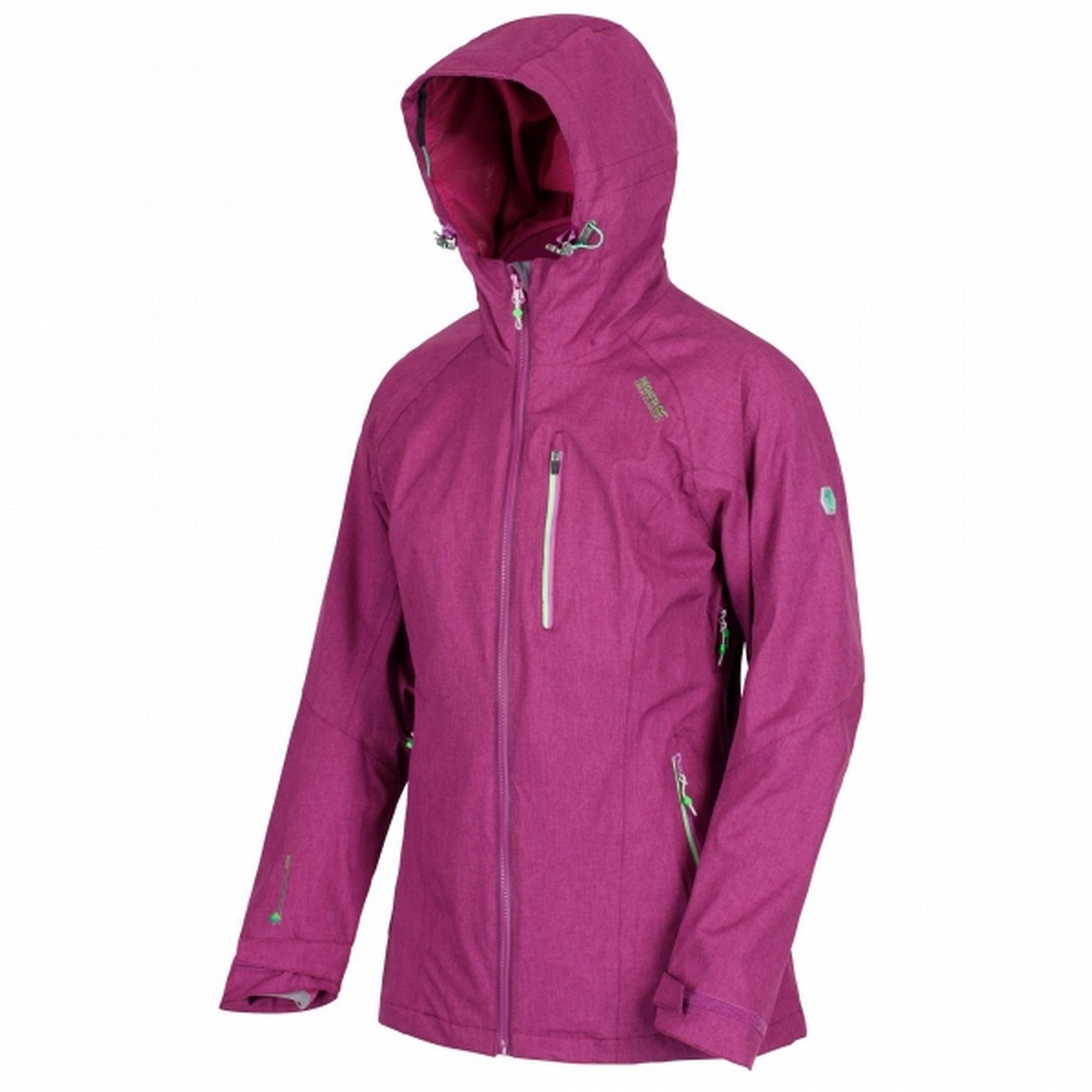 Womens hooded jacket made of Isotex 15000 100% Polyester stretch fabric. Waterproof and breathable. Durable water repellent finish. Taped seams. Detachable technical wired peaked hood with adjusters. 2-way underarm ventilation zippers. Hi-tech water repellent centre front zip with inner zip and chin guard. 2 lower and 1 chest pocket with hi-tech water repellent zips. Inner zipped security pocket. Articulated sleeves for enhanced range of movement. Adjustable cuffs. Adjustable shockcord hem. Ideal for wearing outdoors on a cold day.