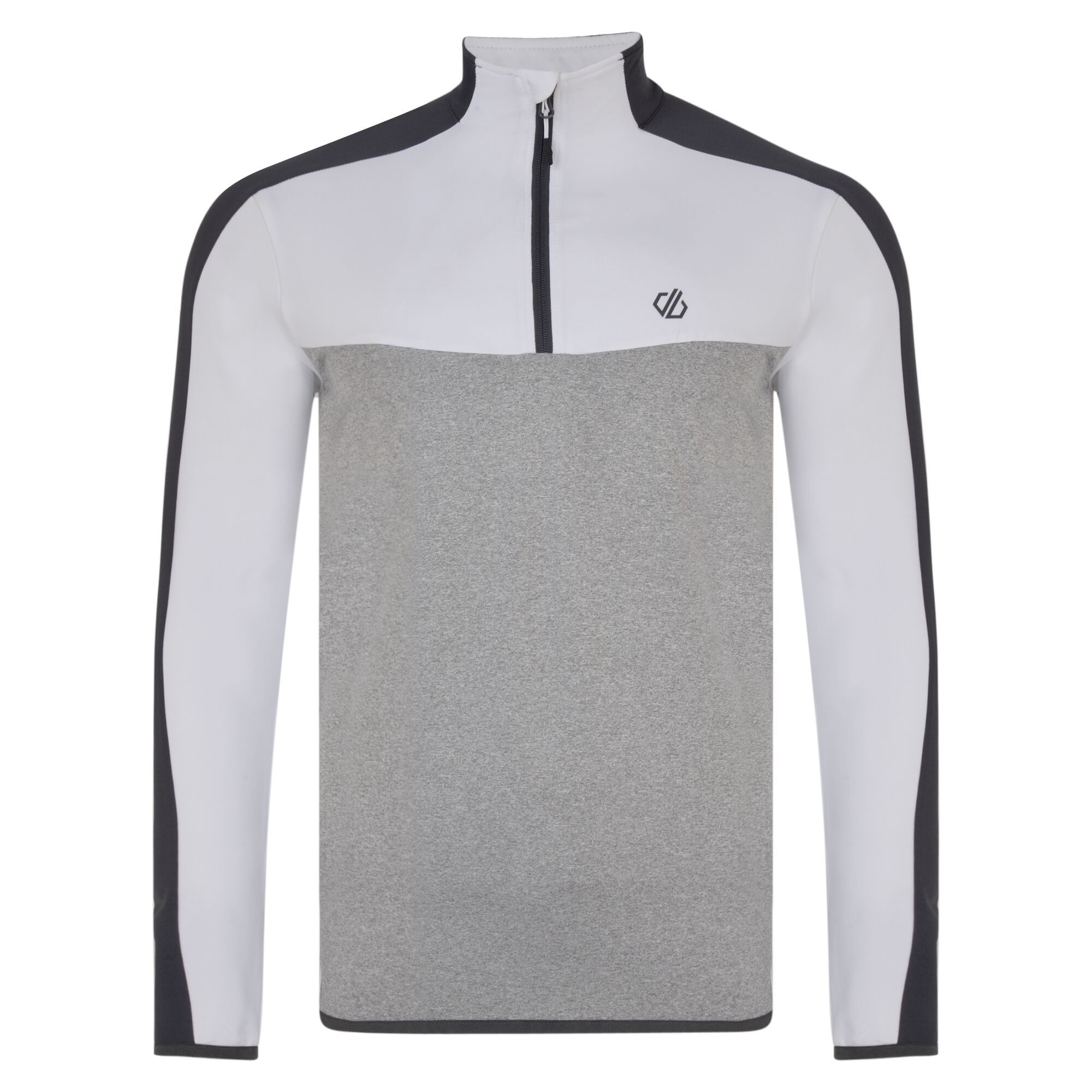 Elastane 3%, polyester 97%. Lightweight Ilus Core warm backed knitted stretch fabric. Quick drying. Half length zip with inner zip and chin guard.