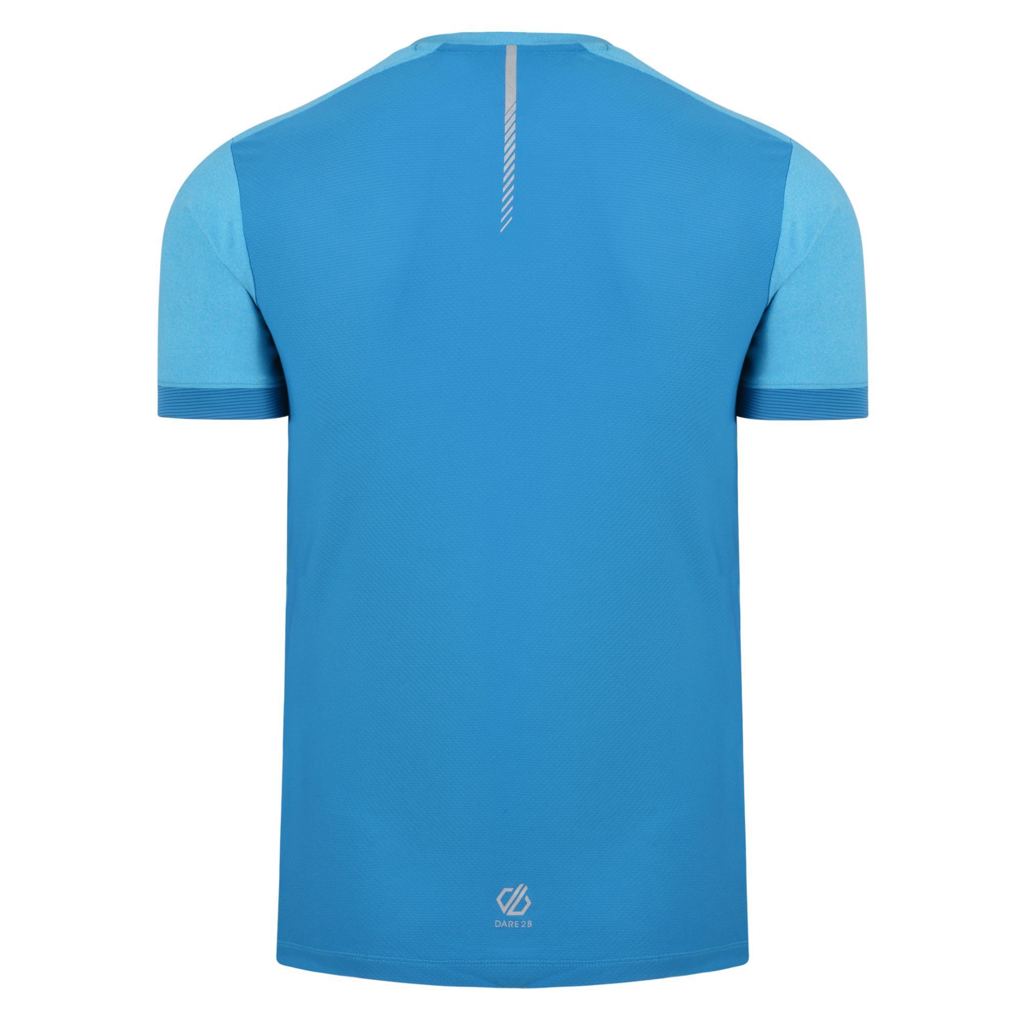 100% polyester.  odour control treatment. Good wicking performance. Quick drying. Full mesh back ventilation. Reflective detail for enhanced visibility. Round neck.