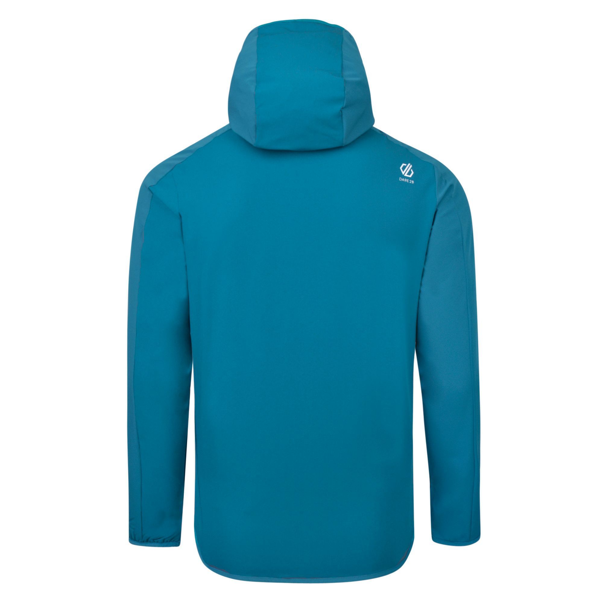 7% elastane, 3% cotton and 90% polyester. Ilus softshell with woven stretch polyester and textured panels. Water repellent finish. Grown on hood with elastication. Stretch binding to cuffs and hem. 2 x zipped lower pockets.