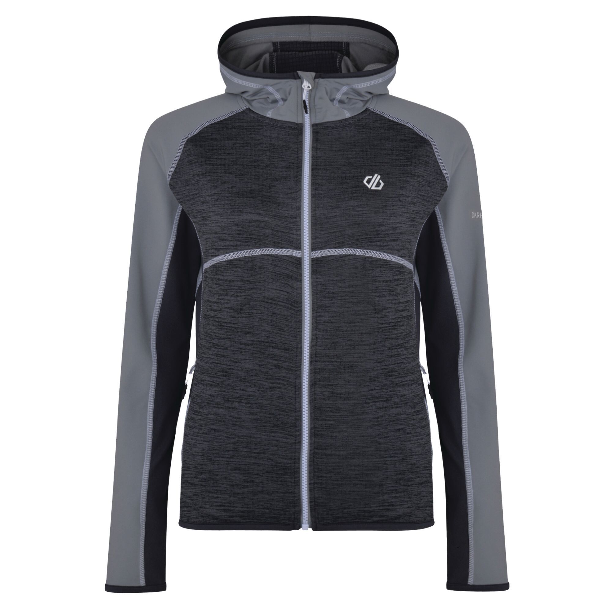 Elastane 12%, polyester 88%. Lightweight Ilus Core warm backed knitted stretch fabric with marl mix. Quick drying. Grown on hood. Full length zip. Inner zip & chin guard. 2 x lower zip pockets. Stretch binding to cuffs and hem.